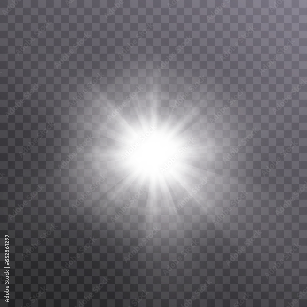 Bright sun shines with warm rays, vector illustration Glow gold star on ...