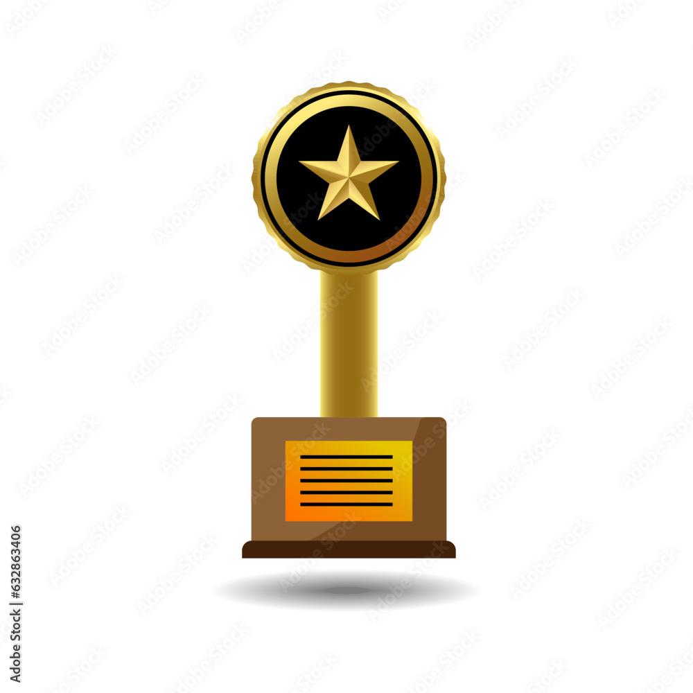 Trophy winner gold star cup with wooden base. Vector illustration. Trophy winner gold star cup with wooden base. Vector illustration.