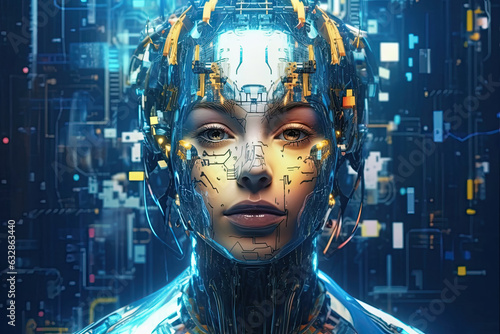 concepto de inteligencia artificial en forma de cara de mujer humanoide robot . Big data, computacion en la nube