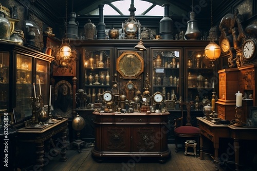 Vintage Treasures Interior of an Antique Store with Old Vintage Classics. Generative Ai © AIstudio1
