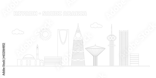 Riyadh saudi arabia cityscape skyline sketch illustration vector. Famous popular city in the world in black white style.