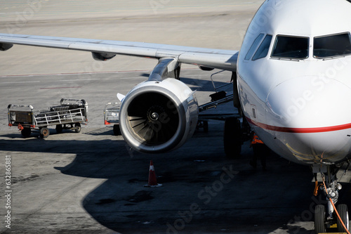 Airplane ready for loading people and baggage