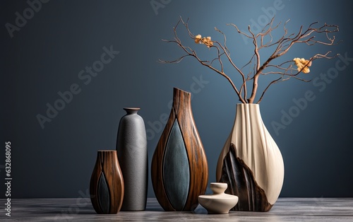 The vases with flowers.