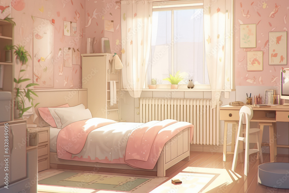 Nordic fresh bedroom cartoon style