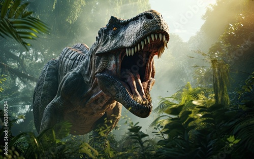 Tyrannosaurus rex dinosaur in the jungle. © hugo