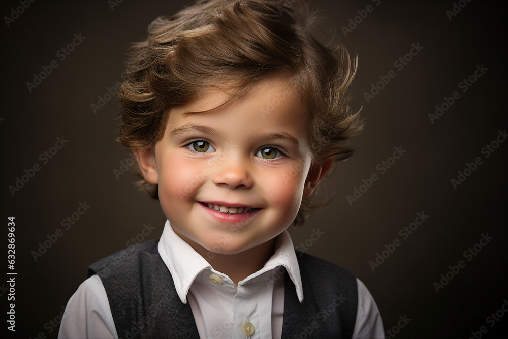 Generative AI picture image adorable cute little age kid boy smiling over grey background Generative AI picture image adorable cute little age kid boy smiling over grey background
