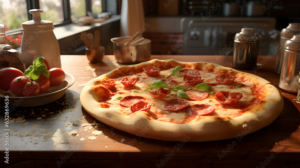 Pizza with mozzarella cheese, basil and tomatoes photo Pizza with mozzarella cheese, basil and tomatoes photo