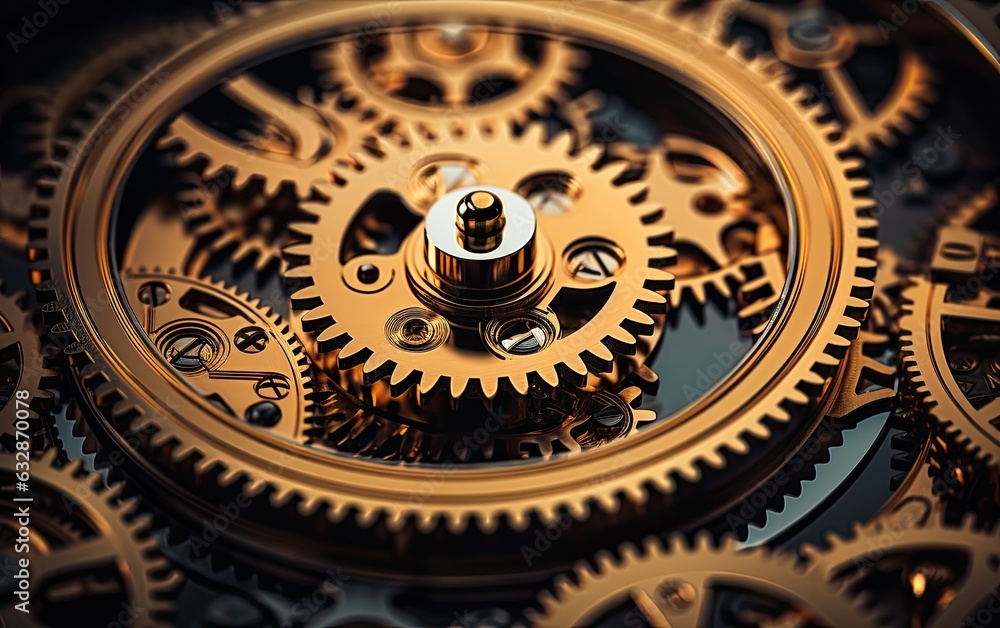 Obraz premium Old watch mechanism at dark background.