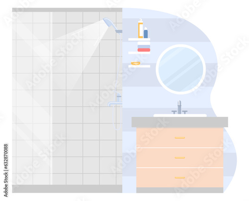 Modern bathroom interior design flat vector illustration