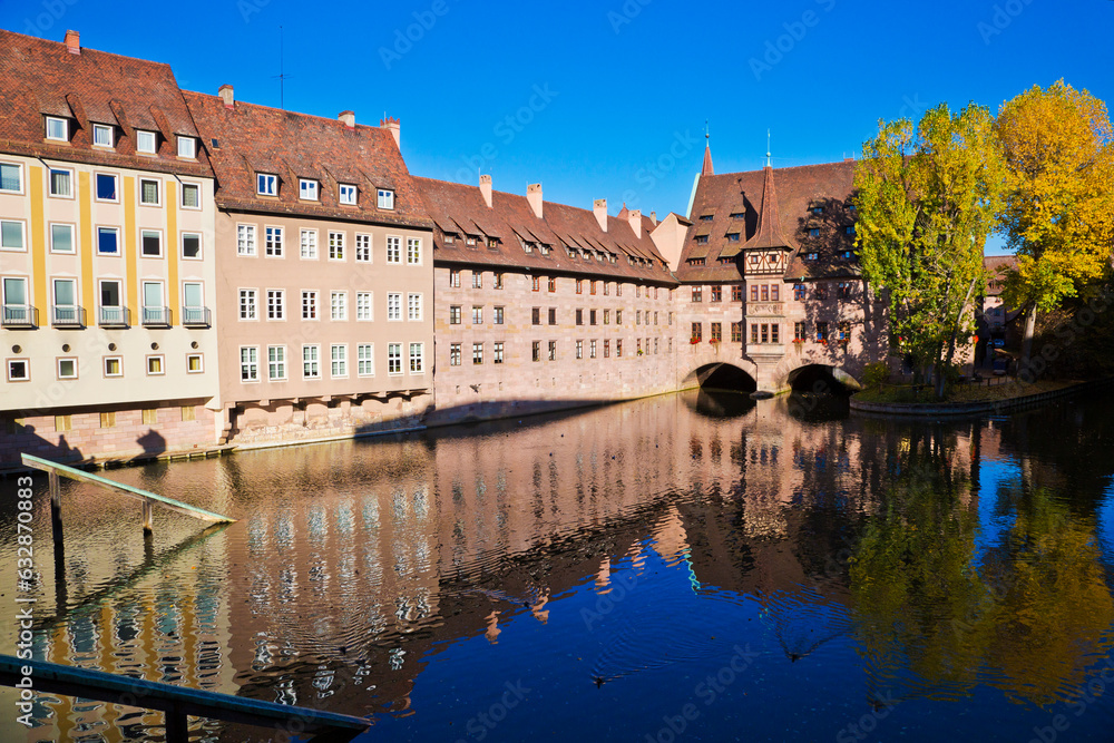 Nuremberg old town in autumn colors. Landmarks of Bavaria, Germany.