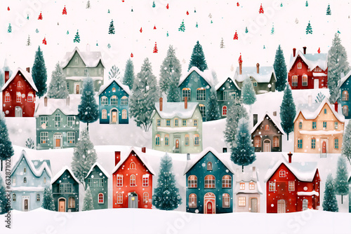New Year, Christmas pattern Christmas houses. Background, wallpaper. AI generated © Uliana