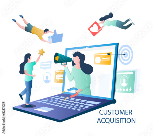 Customer acquisition vector illustration client attraction cartoon