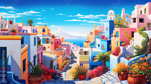 Illustration of a beautiful view of a tropical island