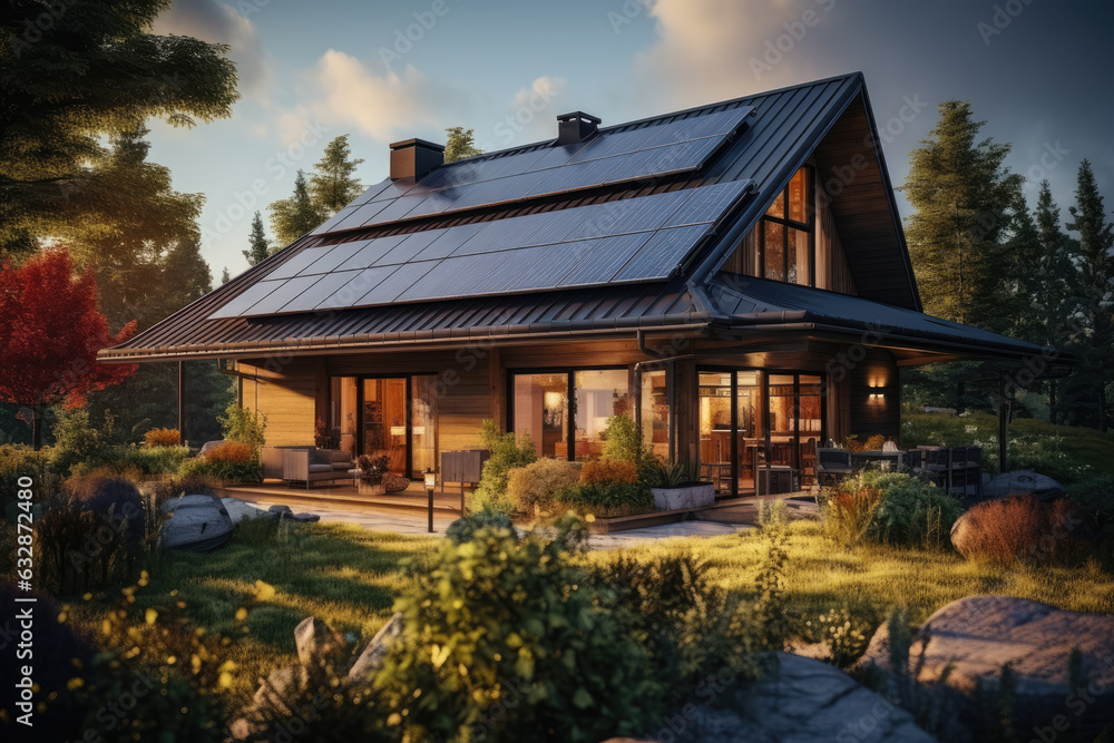 Generative ai illustration of solar panels on rooftop Generative ai illustration of solar panels on rooftop
