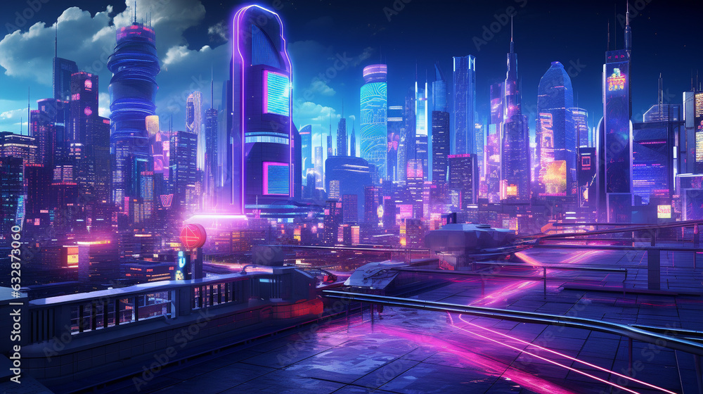Cyberpunk Skylines: Futuristic Cityscape with Neon Towers