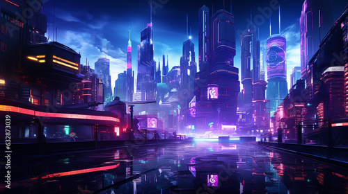 Cyberpunk Skylines: Futuristic Cityscape with Neon Towers