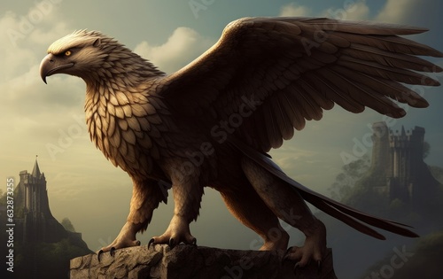 Generative AI illustration of legendary griffin also known as griffon or gryphon, Generative AI photo