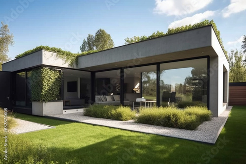 A minimalist house with a minimalist facade and a perfectly manicured garden, Minimalist House,  © Nati