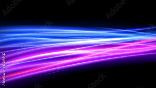 Colorful Light Trails, Long Time Exposure Motion Blur Effect, Vector Illustration