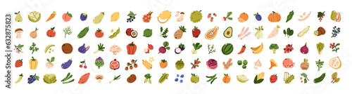 Photo Fruit, vegetable icons set