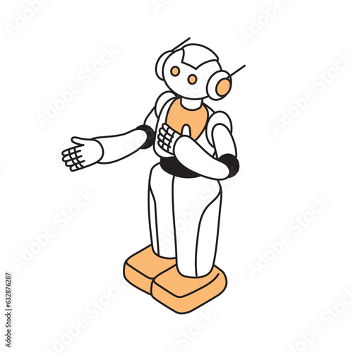 アイソメトリック構図　AIロボットのシンプルなイラスト
