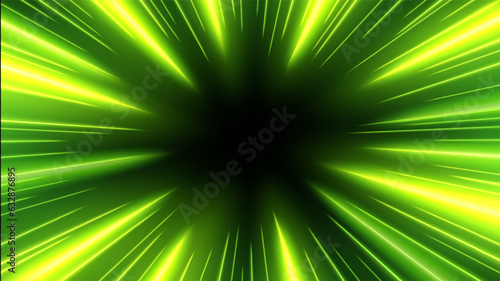 Green Rays Zoom In Motion Effect, Light Color Trails, Vector Illustration