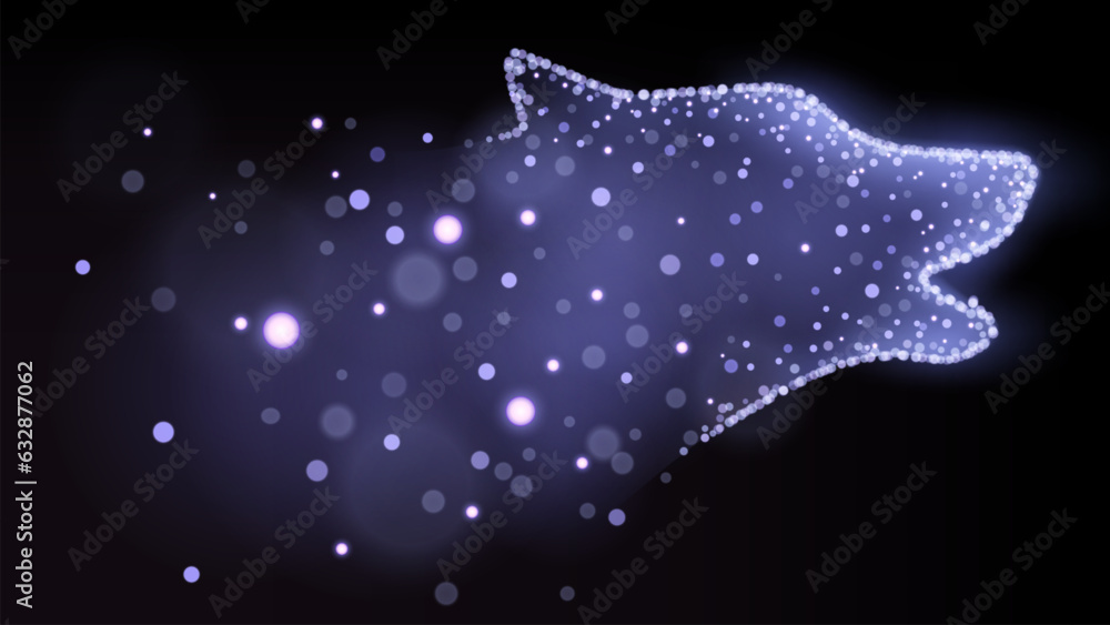 Wolf Head with Glowing Particles on Dark Background. Vector Illustration