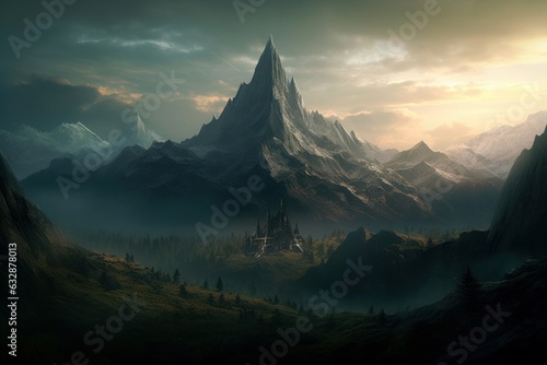 Concept art illustration of lonely mountain from hobbit desolation of smaug novel, Generative AI