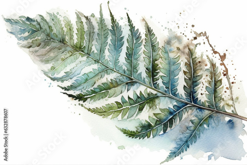 Delicate watercolor green large fern leaf in intricate detail on a white background  Leaves Watercolor  