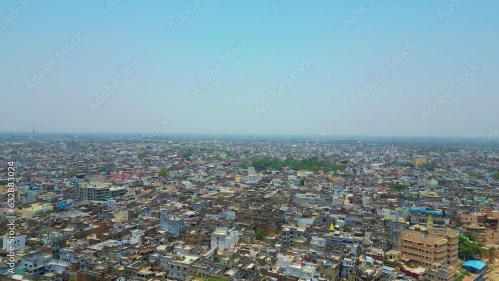 AERIAL view of Ganga river and Ghat in Varanasi India AERIAL view of Ganga river and Ghat in Varanasi India