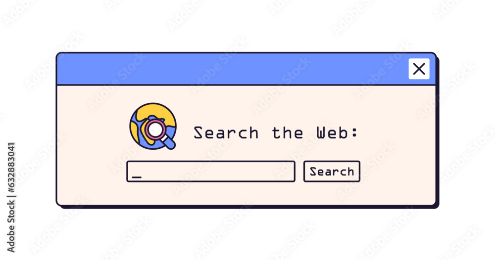 Retro dialog window, web search. Browser bar, message box for surfing ...