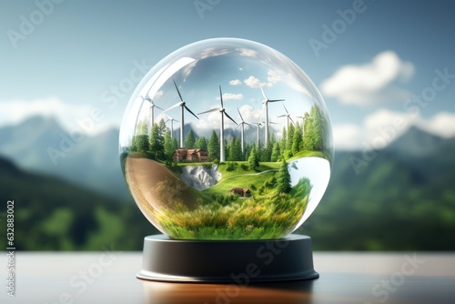 Green eco friendly lightbulb, green energy innovation concept, Generative AI photo