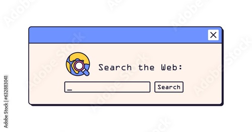 Retro dialog window, web search. Browser bar, message box for surfing internet network in 90s, 00s. Computer UI element in nineties style. Flat graphic vector illustration isolated on white background