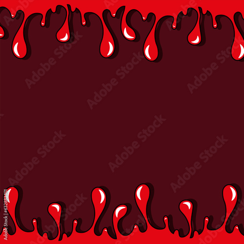 Template design of Halloween banner cover with frame of Trendy Flowing blood texture and space for text. Invitation on trick or treat pary. Creepy Halloween concept. Vector illustration.