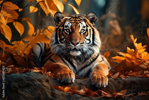 Tiger with nature background style with autum