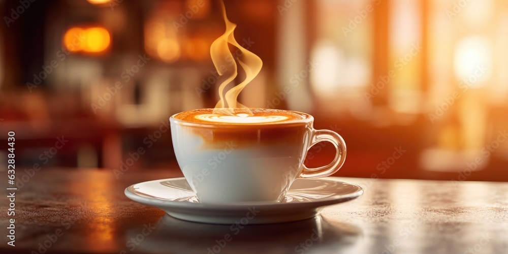 A cup of aromatic classic cappuccino on the table close-up. Fresh coffee in the morning in a cafe or restaurant. A cup of aromatic classic cappuccino on the table close-up. Fresh coffee in the morning in a cafe or restaurant.