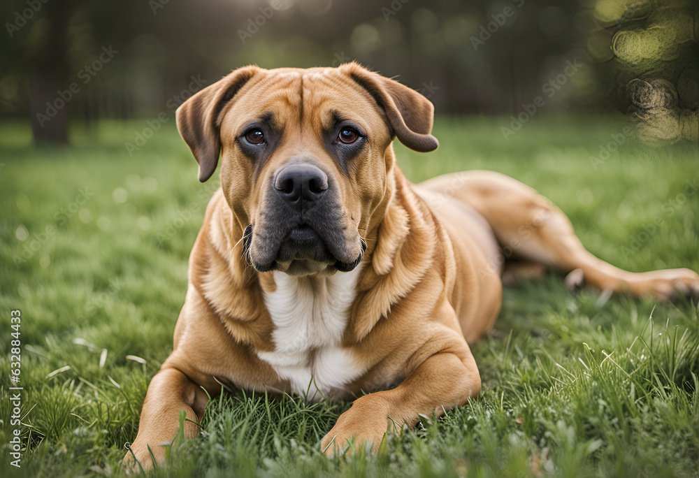 Portrait of a American Bandogge on green grass
