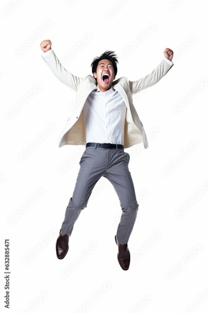 Excited young businessman jumping in the air. Isolated on white background. Excited young businessman jumping in the air. Isolated on white background.