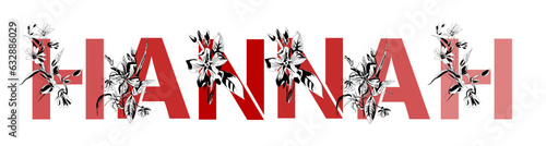 Woman's name Hannah. Font composition named Hannah. Decorative floral font. Typography in the style of art nouveau, modern, vintage.	
