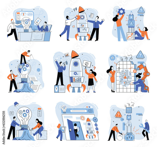 Team solving problems Leadership to guide employee to achieve goal concept Problem discussion Confused businesspeople asking questions Solve business problem, cooperation or collaboration in company