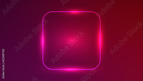 Neon rounded square frame with shining effects