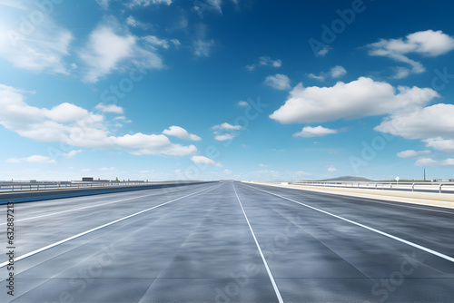 empty space road racing highway driving under the blue sky mock up place. Landing page concept, AI generate, AI generate