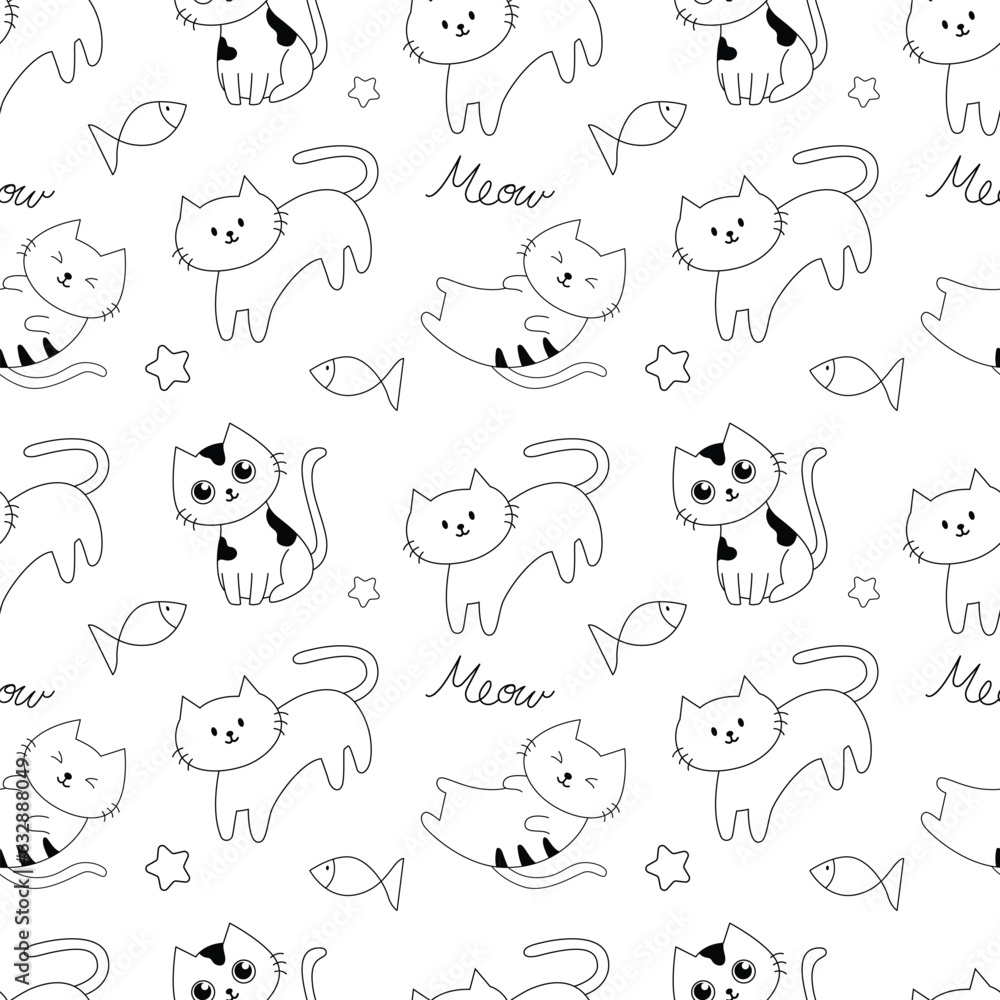 Cute cat cartoon seamless pattern background for illustration, kids, wallpaper, wrapping Cute cat cartoon seamless pattern background for illustration, kids, wallpaper, wrapping