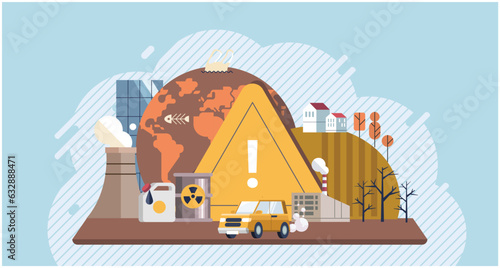 Planet Earth in smoke, plastic, garbage. Toxic air pollution. Greenhouse effect of CO2. Earth with reasons of destroying. Saving the planet, World Environment Day. Ecological catastrophy. Save Earth