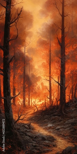Forest in fire ai generated