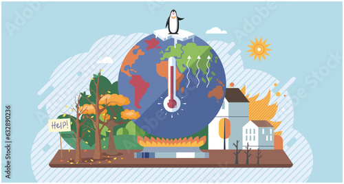 Industries that create pollution and cities that affected by pollution. Metaphor climate change, global warming and water crisis. Save the planet symbols. Environmental problem. Fire and oil pollution