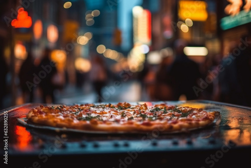 New York-style pizza, American food, bokeh 