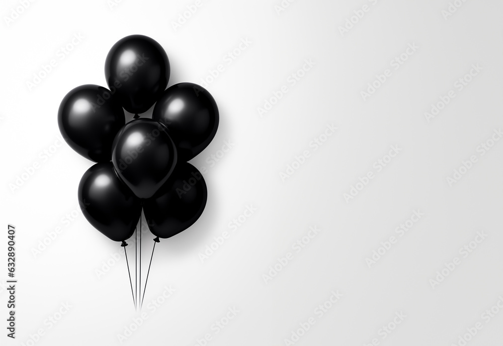 Black balloons isolated on a white background with copy space. Black Friday sale concept for banners, wall art, social media and more. Black balloons isolated on a white background with copy space. Black Friday sale concept for banners, wall art, social media and more.