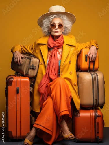 Photo of a stylish grandmother with a suitcase ai generated