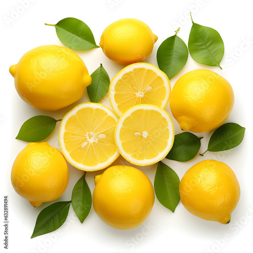 Lemon Slices  Leaves White Background  Citrus Charm Flat Lay